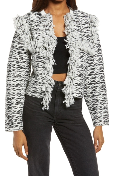 Shop Allsaints Ashley Tassel Tweed Jacket In Black/ Chalk White