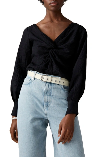 Shop Scotch & Soda Knotted V-neck Top In Black