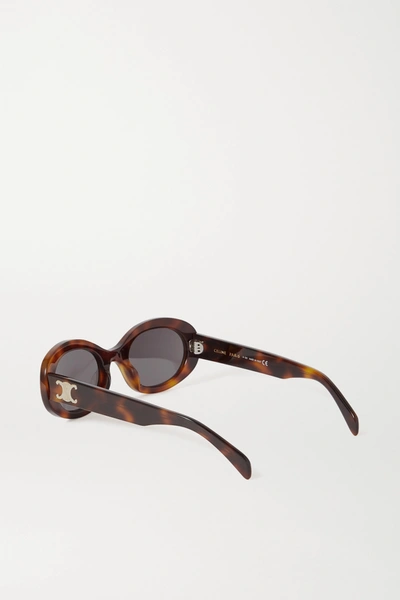 Shop Celine Triomphe Oval-frame Tortoiseshell Acetate Sunglasses