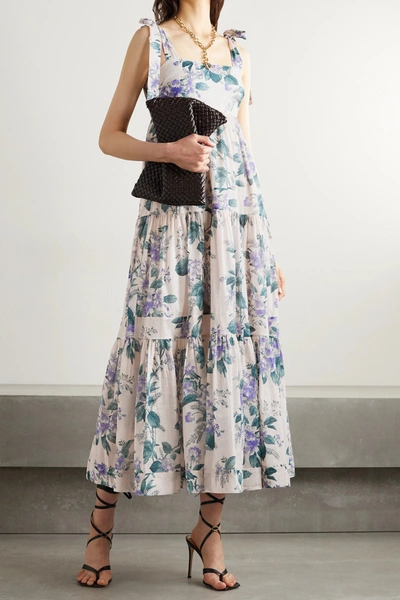 Shop Zimmermann Cassia Floral-print Cotton-voile Midi Dress In Cream