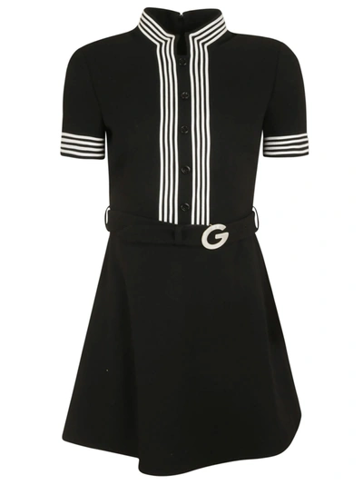 Shop Gucci Stripe Trimmed Belted Dress