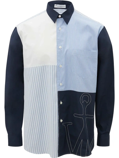 Shop Jw Anderson Embroidered Logo Patchwork Shirt In Blue