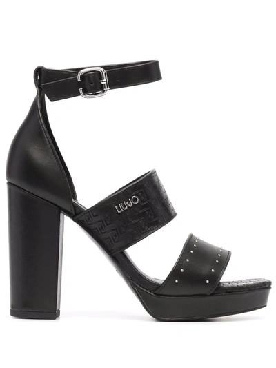 Shop Liu •jo Logo Block-heel Sandals In Schwarz