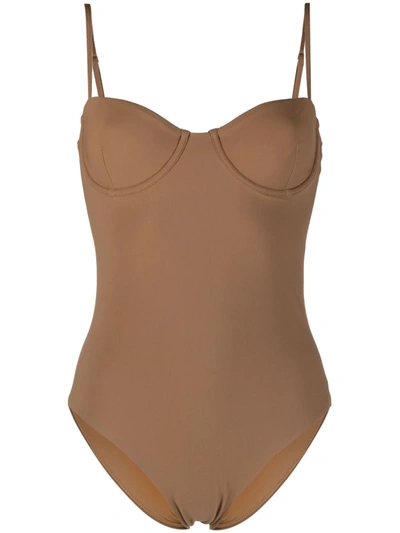 Shop Totême Underwire-cup Swimsuit In Brown
