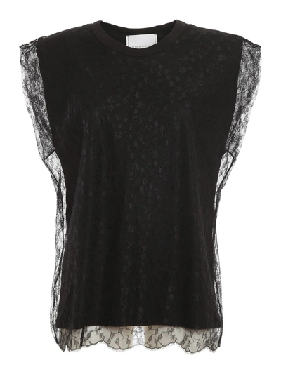 Shop Philosophy Di Lorenzo Serafini Lace-detailed T-shirt In Black