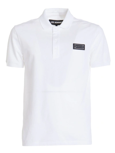 Shop Les Hommes White Cotton Polo Shirt