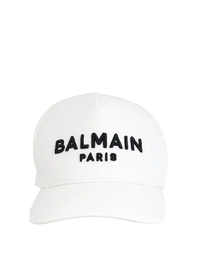 Shop Balmain Logo Embroidery Cap In White