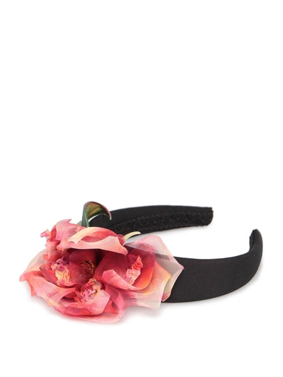 Shop Dolce & Gabbana Flower Detail Hairband In Black And Pink