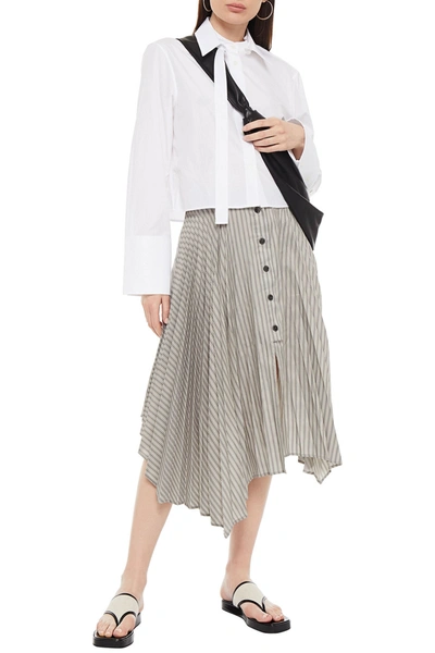 Shop Acne Studios Asymmetric Pleated Striped Satin-twill Skirt In Stone