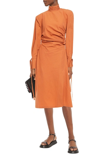 Acne Studios Deera Ruched Cotton-poplin Dress In Orange