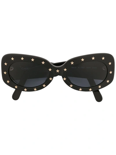 Pre-owned Chanel 1990s Star Studded Rectangle-frame Sunglasses In Black