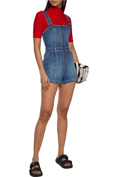 Shop Alice And Olivia Gorgeous Faded Denim Playsuit In Mid Denim