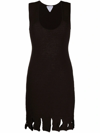 Shop Bottega Veneta Open-knit Fringed-hem Dress In 黑色