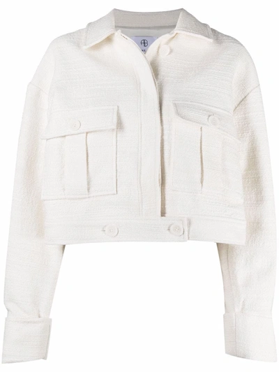 Anine Bing Adriana Cropped Tweed Jacket In Weiss