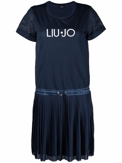 Shop Liu •jo Pleated-mesh T-shirt Dress In Blau