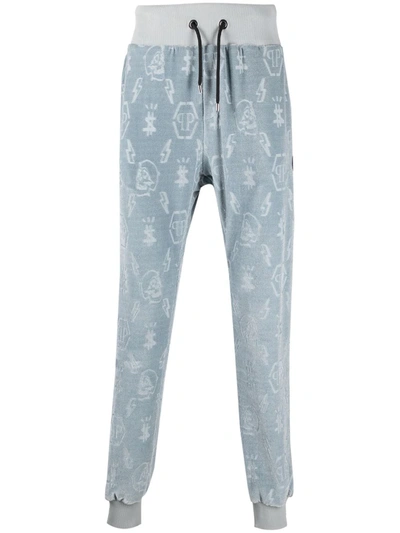 Shop Philipp Plein Debossed-monogram Track Pants In Grau