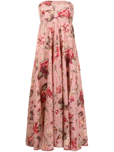 Shop Zimmermann Floral-print Off-shoulder Dress In Rosa