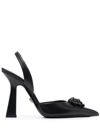 Shop Versace La Medusa 12mm Slingback Pumps In Black