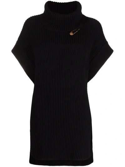 Shop Versace Safety Pin Ribbed Knit Cape In Schwarz