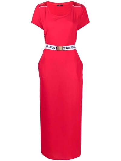 Shop Liu •jo Belted Midi T-shirt Dress In Rot