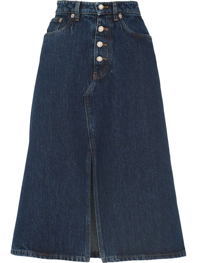 Shop Miu Miu Flared Denim Skirt In Blau
