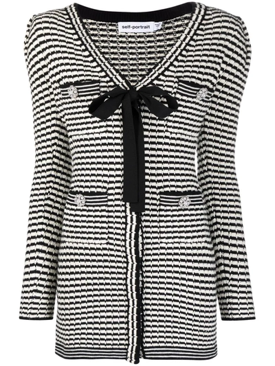 Shop Self-portrait Stripe-detail Knitted Dress In Black