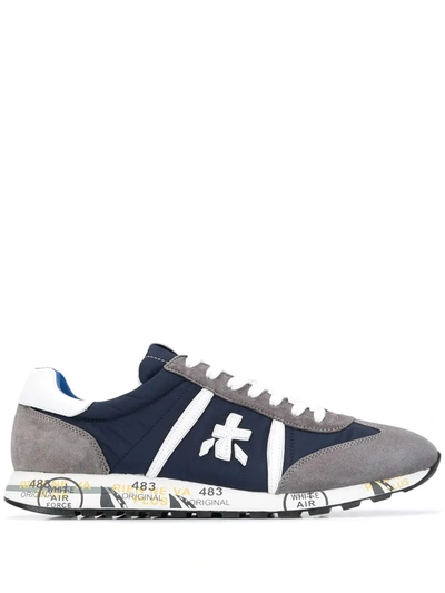Shop Premiata Navy And Grey Leather Lucy Sneakers
