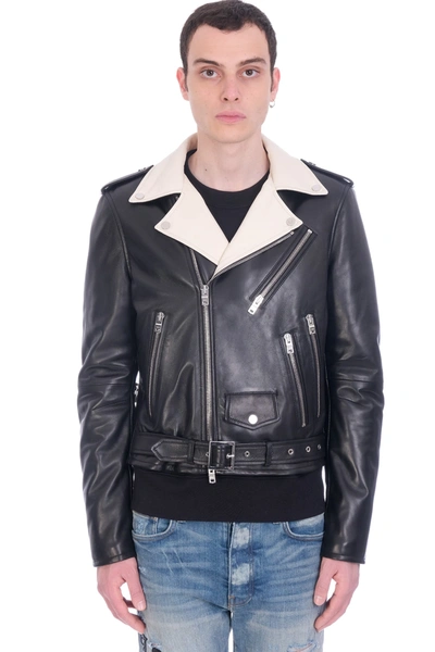 Shop Amiri Perfecto Collar Biker Jacket In Black Leather