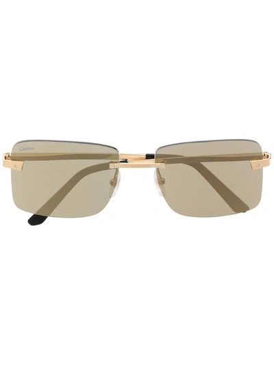 Shop Cartier Logo-engraved Rectangle-frame Sunglasses In Gold