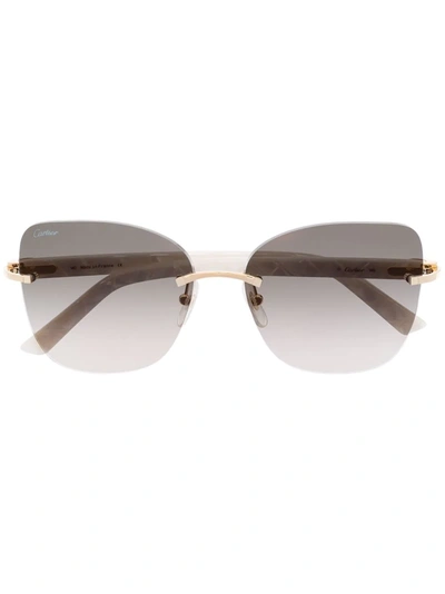Shop Cartier Frameless Butterfly Sunglasses In Weiss