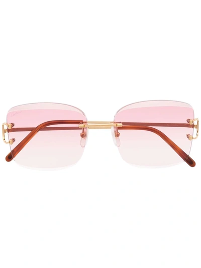 Shop Cartier Square-frame Gradient Sunglasses In Gold