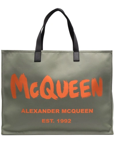 Shop Alexander Mcqueen Logo-print Tote Bag In Grün