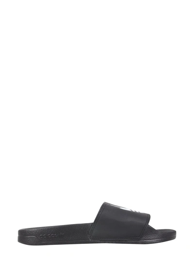 Shop Adidas Originals Slide Sandals With Logo In Black