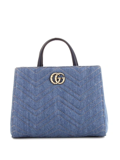 Pre-owned Gucci Gg Marmont Denim Two-way Bag In 蓝色