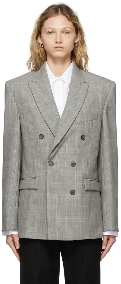 Shop Wardrobe.nyc Grey Check Double Breasted Blazer In Prince Of Wales
