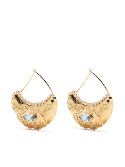 Shop Aurelie Bidermann 18kt Yellow Gold Cashmere Diamond And Aquamarine Earrings