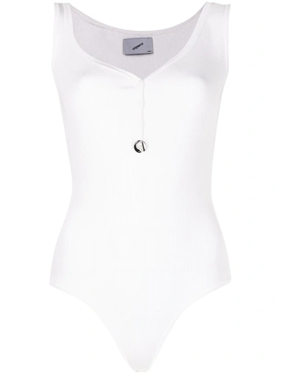 Shop Coperni Asymmetric Ribbed Bodysuit In Weiss