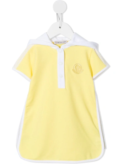 Shop Moncler Two-hone Hooded Dress In Yellow