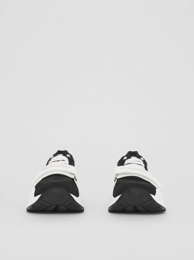 Shop Burberry Embroidered Tulle Sneakers In Black/white