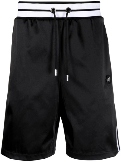 Shop Philipp Plein Satin Sport Shorts In Black