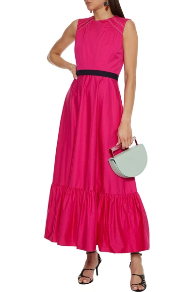 Shop Roksanda Blaise Belted Neon Cotton-poplin Maxi Dress In Fuchsia