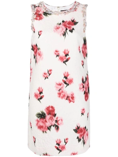 Shop Blumarine White Rose-print Shift Dress
