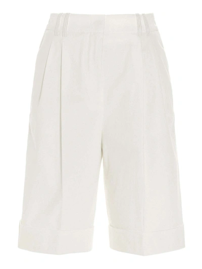 Shop Agnona Pleated Bermuda Shorts In White