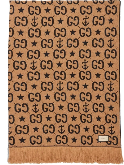 Shop Gucci Gg-motif Throw Blanket In Brown