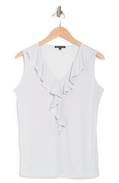 Shop Adrianna Papell Dot Print Ruffled V-neck Sleeveless Top In Iblitledot