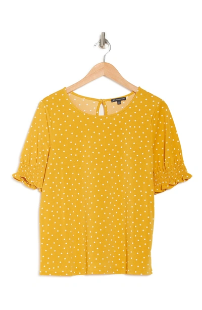 Shop Adrianna Papell Polka Dot Puff Sleeve Moss Crepe Top In Goldbsicdt
