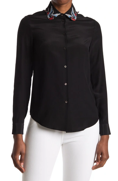 Shop Red Valentino American Traditional Sparrow Collar Button Down Shirt In Nero