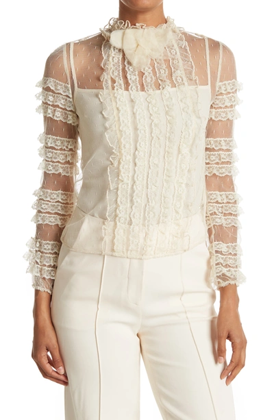 Shop Red Valentino Sheer Lace Blouse In Avorio