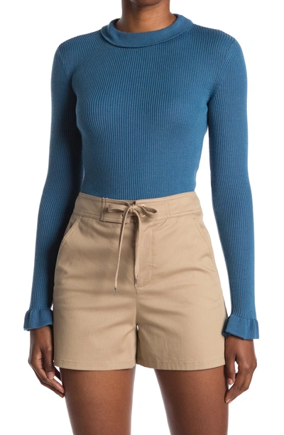 Shop Red Valentino Long Sleeve Mock Neck Cashmere & Silk Knit Top In Avio