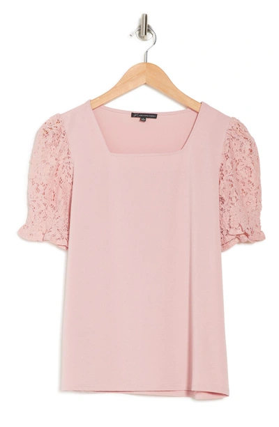 Shop Adrianna Papell Square Neck Solid Knit Moss Crepe Top In Blushpink
